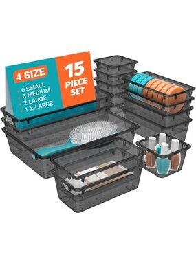 Drawer Organizer Bins Set Plastic Stackable Storage Dividers Kitchen Office Home